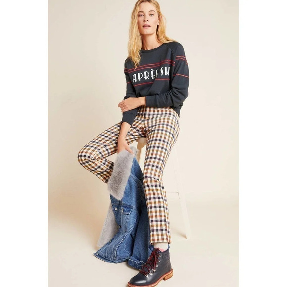 Anthropologie Essential Skinny Kick Flare Plaid Corduroy Pants NWT Size 2 - Picture 1 of 15